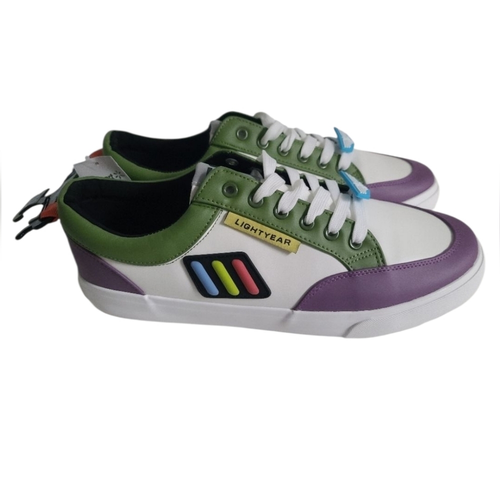 Disney Pixar Buzz Light Year Men's Low Top Sneakers White Purple Green Size 11.5